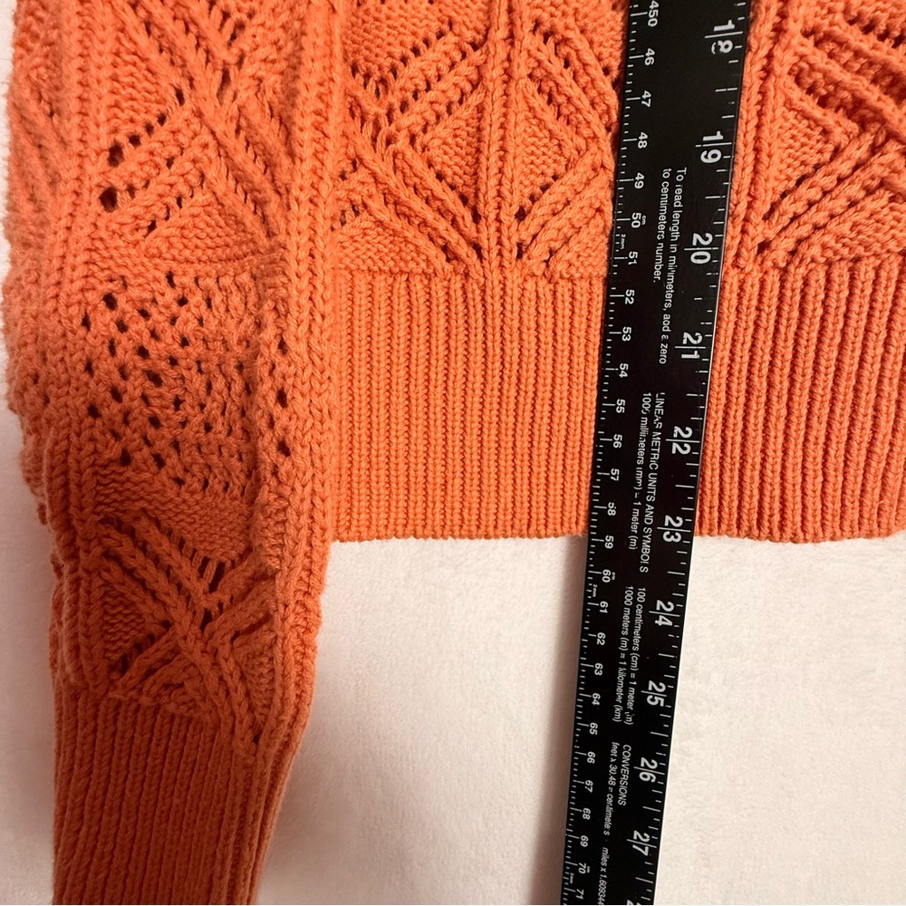 Rachel Zoe Collared Crochet Knit Cardigan Sweater Peach Coral Medium - Picture 10 of 12